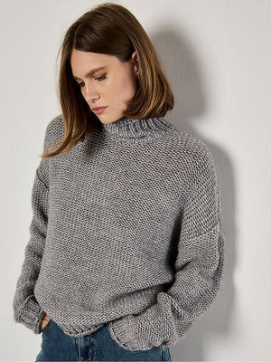 Apricot Oversized Mock Neck Chunky Sweater Grey