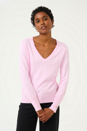 Kaffe KALizza V-Neck Knit Pullover Button Sleeve