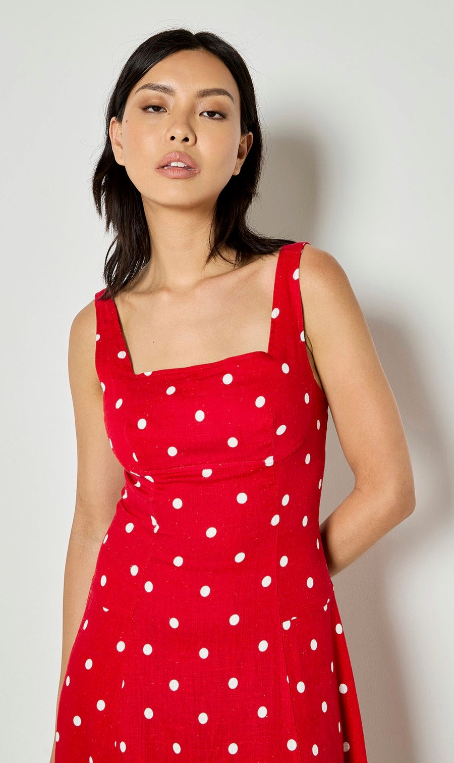 Apricot Polkadot Square Neck Midi Dress Red