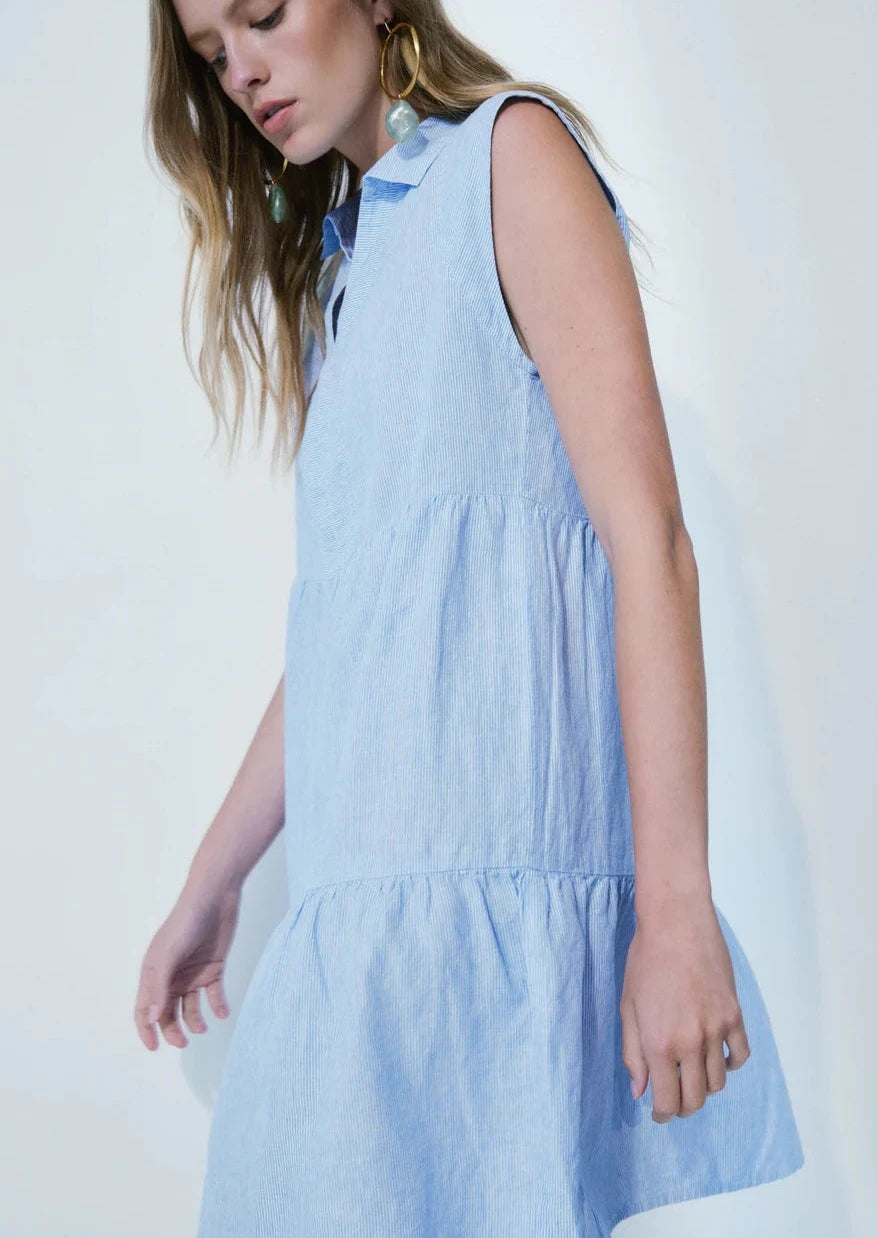 Melissa Nepton Leane Blue Texture Stripe Dress