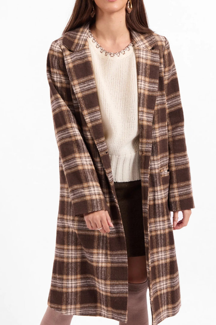 Sage The Label Columbia Plaid Coat Oak Multi