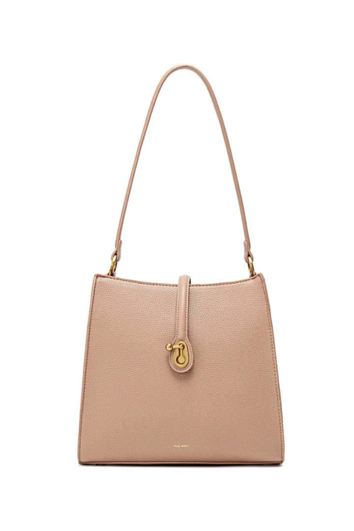 Pixie Mood Lock Shoulder Bag Latte Pebbled