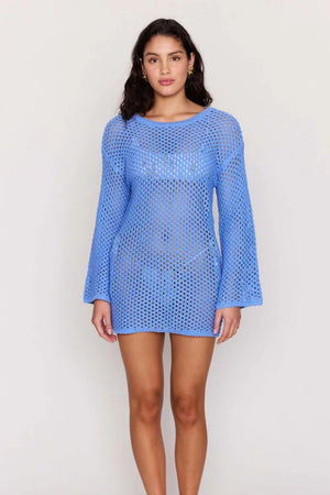 Mink Pink Balmy Crochet Mini Dress Blue