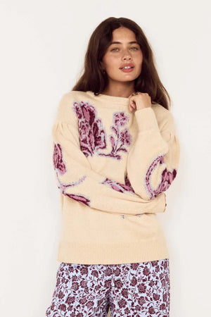Mink Pink Ophelia Intarsia Sweater Cream Floral