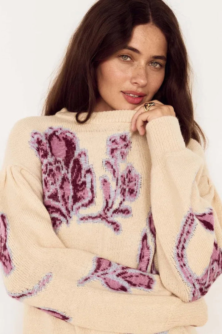 Mink Pink Ophelia Intarsia Sweater Cream Floral