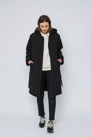 Orb Aria Quilted Hooded Coat Black