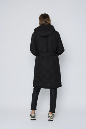 Orb Aria Quilted Hooded Coat Black