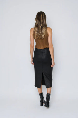 Orb Erin Faux Leather Midi Skirt Black