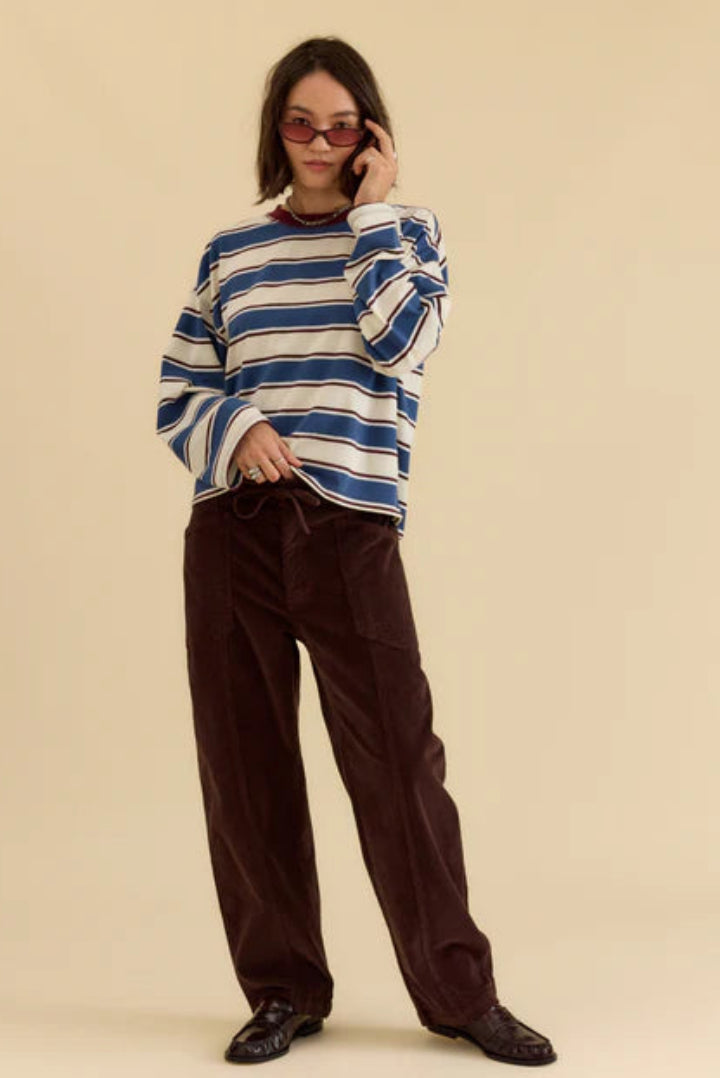 Daze Villa Drawstring Barrel Pant Chocolate Corduroy