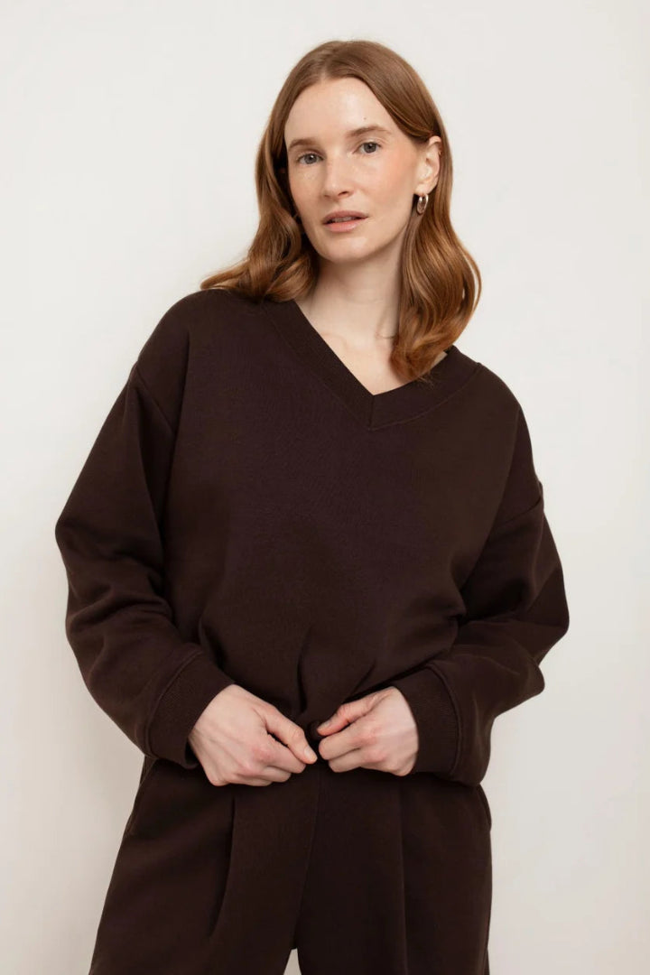Paper Label Emma V Neck Blouson Chocolate Torte