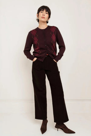 Paper Label Helly Argyle Cardigan Chocolate Combo