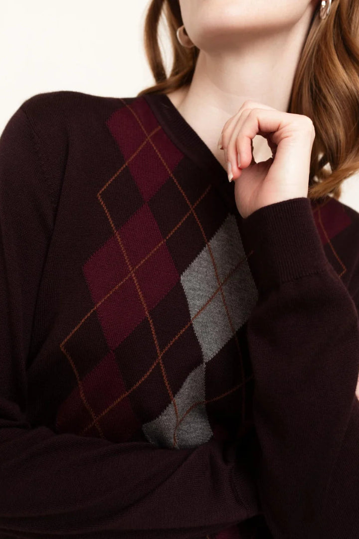 Paper Label Felicia Argyle V Neck Chocolate Combo