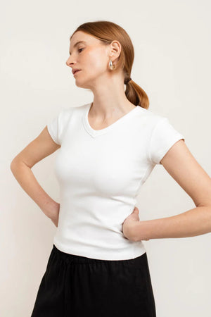 Paper Label Suzy High V Neck Bright White