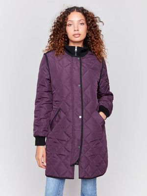 Charlie B Long Quilted Puffer Plum