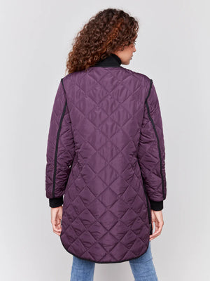 Charlie B Long Quilted Puffer Plum