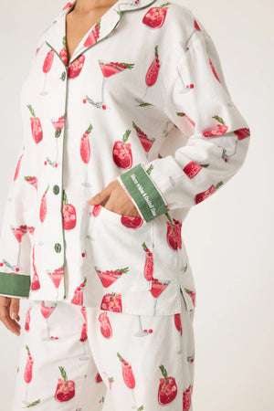 PJ Salvage Cranberries and Cocktails Flannel Set Ecru