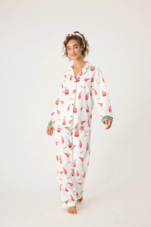 PJ Salvage Cranberries and Cocktails Flannel Set Ecru