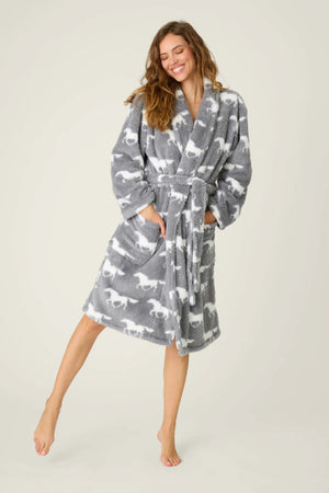 PJ Salvage Lets Get Cozy Robe Horse Print Gray