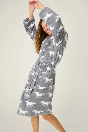 PJ Salvage Lets Get Cozy Robe Horse Print Gray