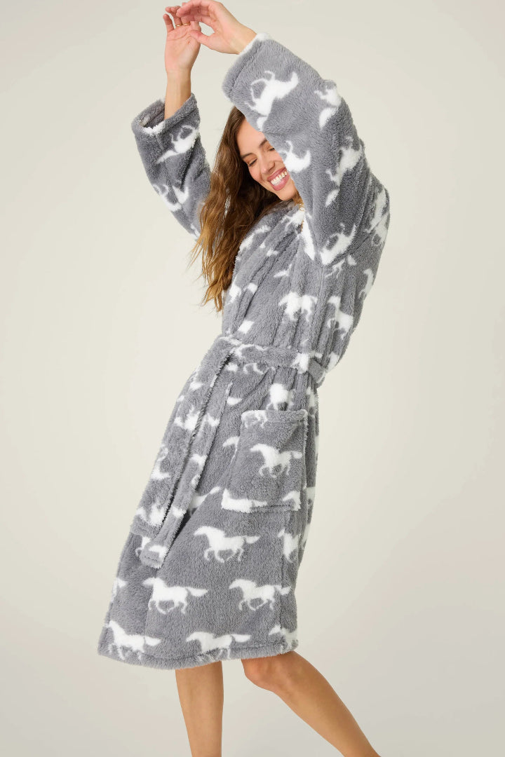 PJ Salvage Lets Get Cozy Robe Horse Print Gray