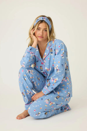 PJ Salvage Baked Woof Love Dog Print Flannel Set Denim