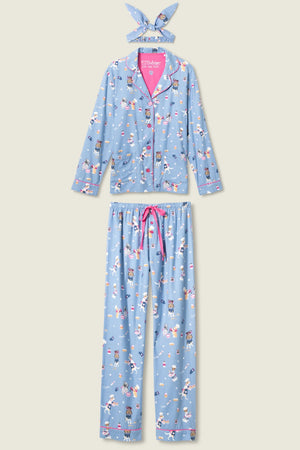 PJ Salvage Baked Woof Love Dog Print Flannel Set Denim