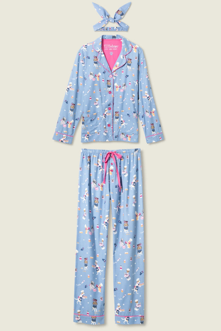 PJ Salvage Baked Woof Love Dog Print Flannel Set Denim