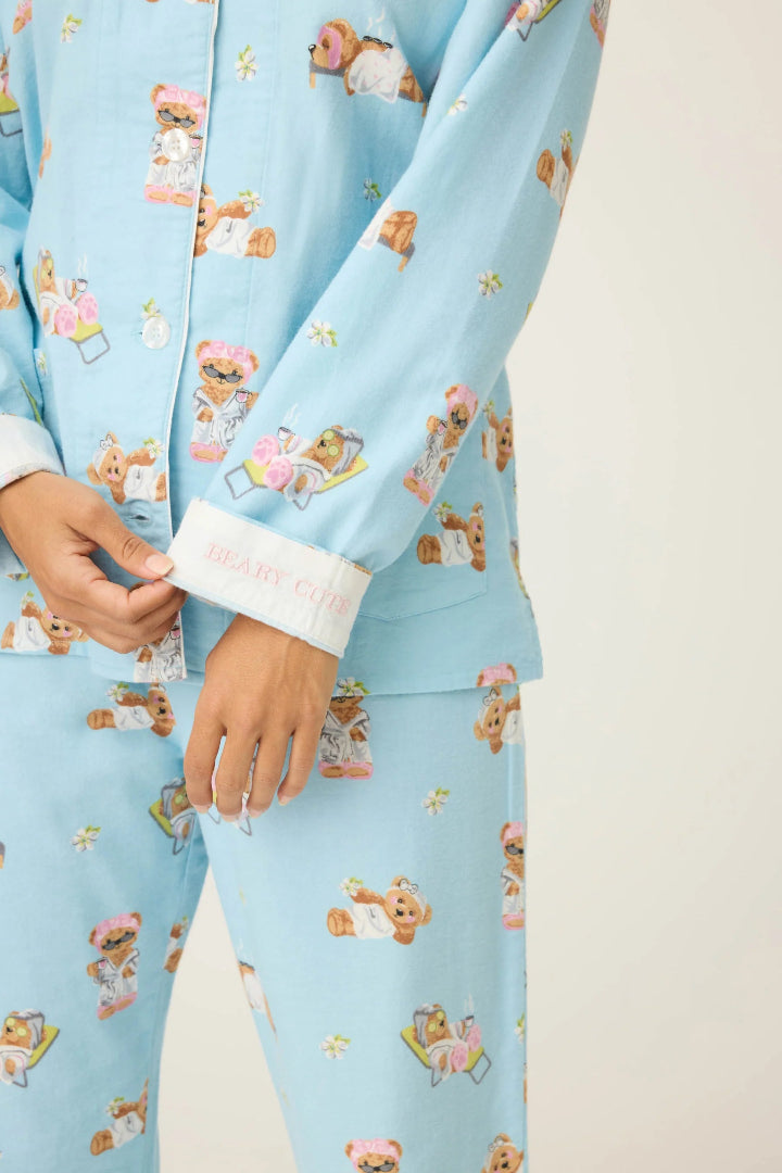 PJ Salvage Beary Cute Bear Print Flannel Set Ice Blue