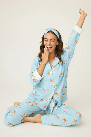 PJ Salvage Beary Cute Bear Print Flannel Set Ice Blue