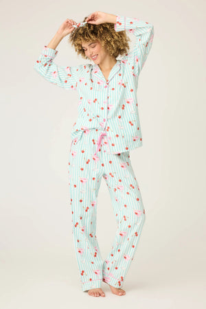 PJ Salvage Ma Cherie Cherry Print Flannel Set Light Mint