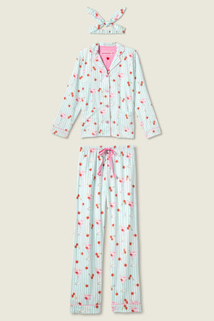PJ Salvage Ma Cherie Cherry Print Flannel Set Light Mint