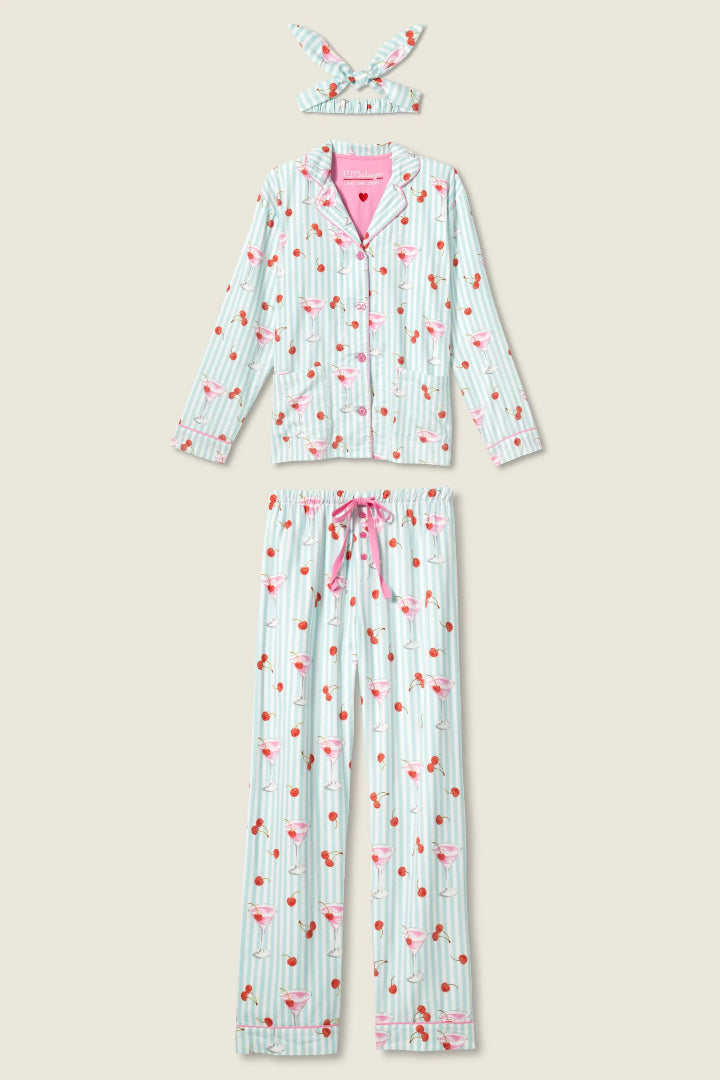 PJ Salvage Ma Cherie Cherry Print Flannel Set Light Mint
