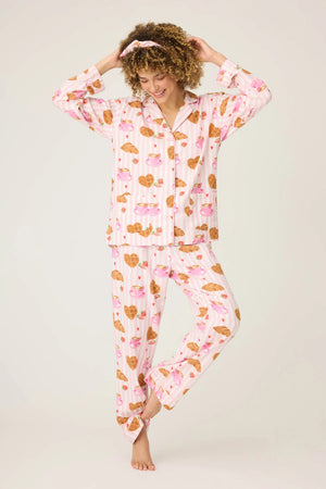 PJ Salvage Brunch Club Breakfast Print Flannel Set Pink