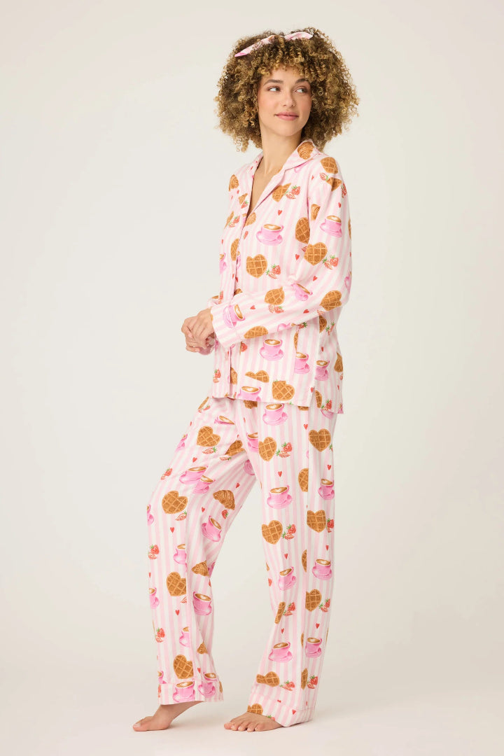 PJ Salvage Brunch Club Breakfast Print Flannel Set Pink
