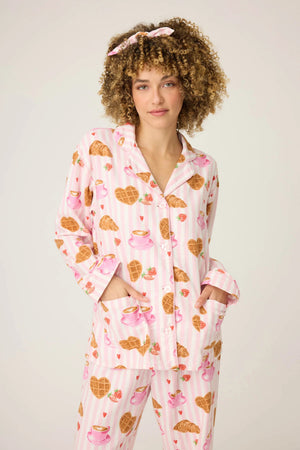 PJ Salvage Brunch Club Breakfast Print Flannel Set Pink