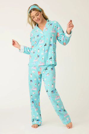 PJ Salvage This Is How I Roll Dog Print Flannel Set Turquoise