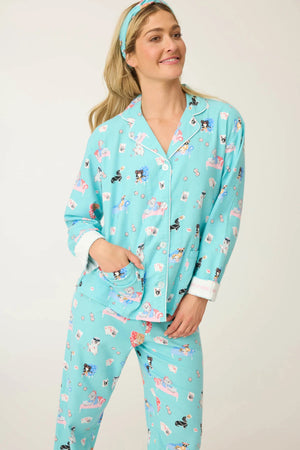 PJ Salvage This Is How I Roll Dog Print Flannel Set Turquoise