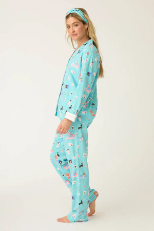 PJ Salvage This Is How I Roll Dog Print Flannel Set Turquoise