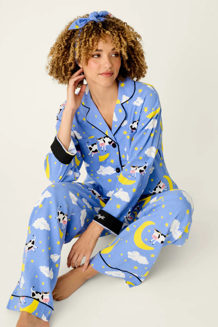 PJ Salvage Forever Favorite Flannels Peri Cows Over The Moon