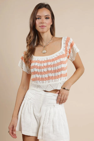 Sage the Label Sip & Read Striped Sweater Top Ivory Coral