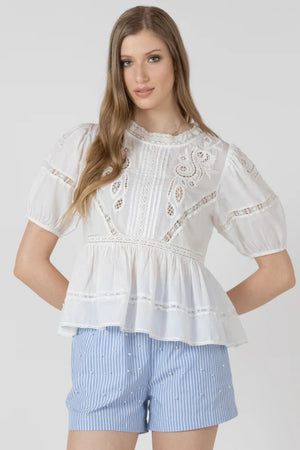 Black Tape Short Sleeve Line Blouse White