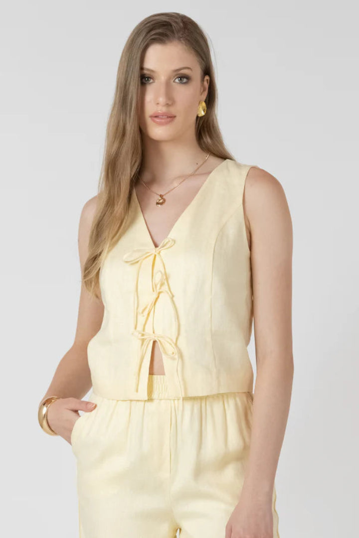 Black Tape Tie Front Top Lemon Butter