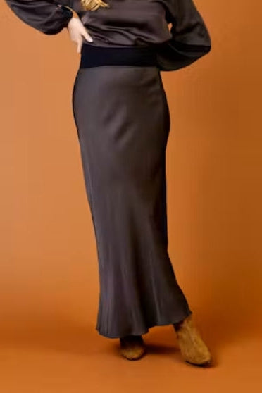 Suzy D Gem Bias Cut Satin Skirt Brown