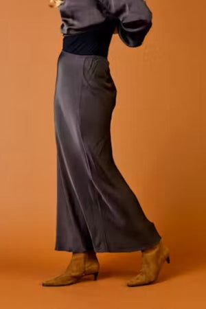 Suzy D Gem Bias Cut Satin Skirt Brown