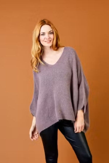 Suzy D Jules Baby Alpaca V-Neck Oversize Knit Taupe