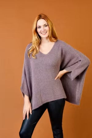 Suzy D Jules Baby Alpaca V-Neck Oversize Knit Taupe