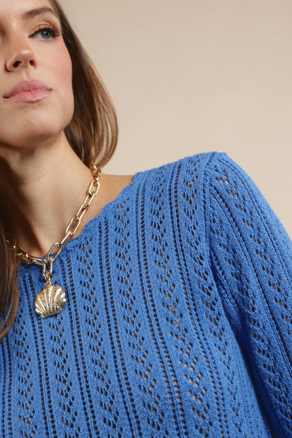 Sage the Label Getting There Pointelle Sweater Blue