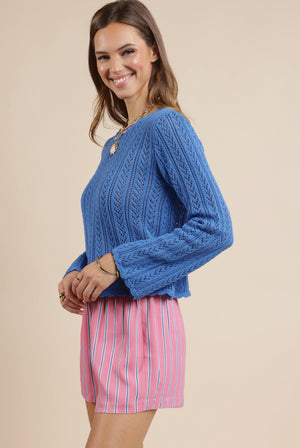 Sage the Label Getting There Pointelle Sweater Blue