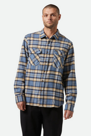 Brixton Bowery Flannel Azure Blue/Washed Navy/Sand
