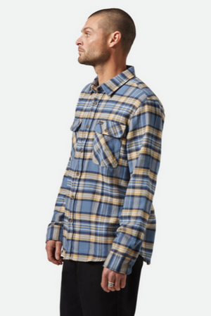 Brixton Bowery Flannel Azure Blue/Washed Navy/Sand